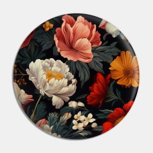 Dutch Nocturne: Luminous Floral Pastoral on Black Canvas Pin