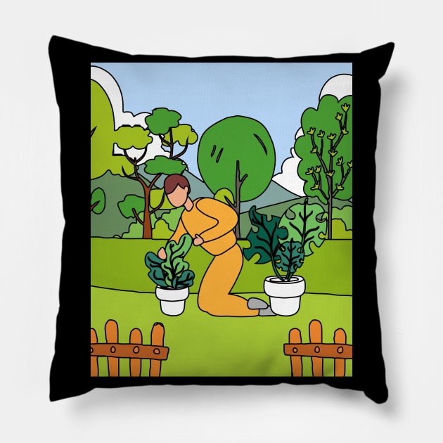 Retro Hobby Gardener Garden Gardener Pillow by flofin