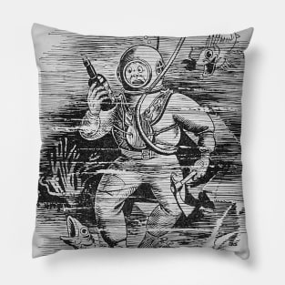 vintage comic diver under the sea Pillow