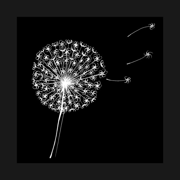 Dandelion Clock Silhouette Pen and Ink Drawing by Maddybennettart