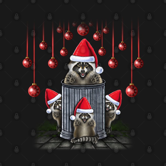 Raccoon trick or trash cute raccoons family merry Christmas by Artardishop