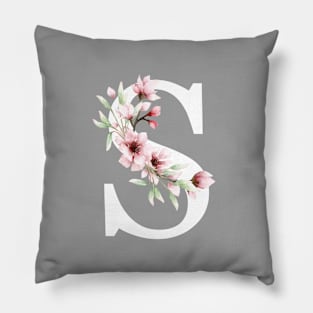 Letter S Monogram With Cherry Blossoms Pillow