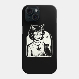 Vintage Halloween Girl and Black Cat Phone Case