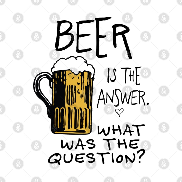 beer is the answer. WHAT WAS THE QUESTION? beer funny quote by AA