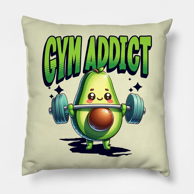 Avocado Mascot - Gym Addict Pillow by Blended Designs