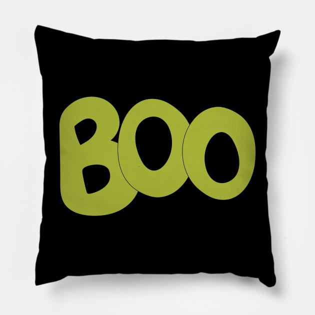 BOO text art in green bubble letters Pillow by Angel Dawn Design