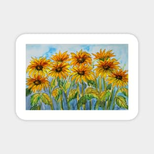 Sunflower Fields Watercolor Painting Magnet