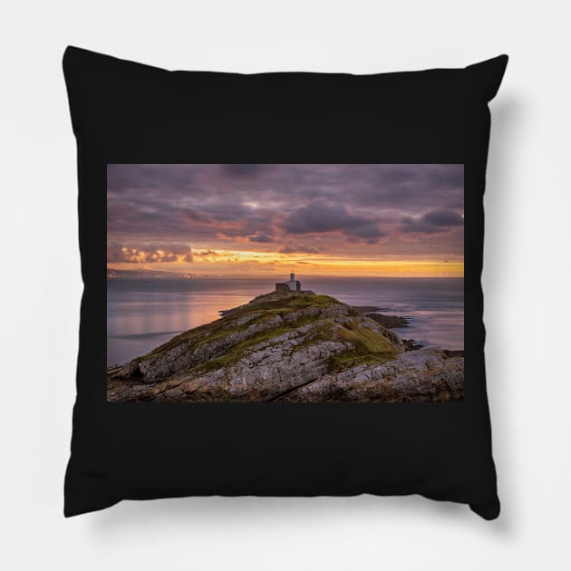 Mumbles Lighthouse, Swansea, Wales Pillow by dasantillo