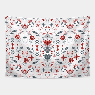 Scandinavian Folk Flower Pattern Tapestry