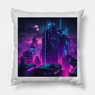 Cyberpunk Retrowave Cityscape Pillow