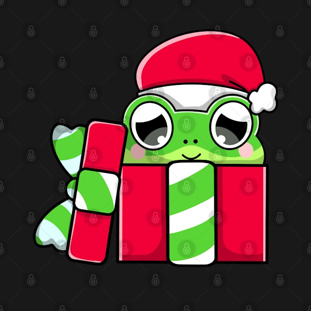 Cute Frog in Christmas Gift by HeartsandFlags