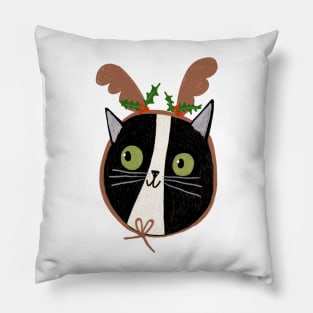 Tuxedo cat reindeer Pillow