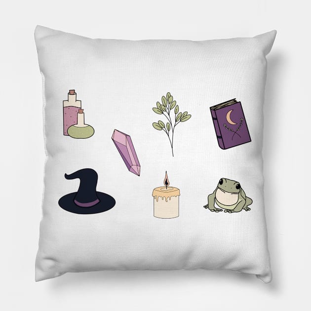 Magical Witchy Essentials Pillow by JuneNostalgia