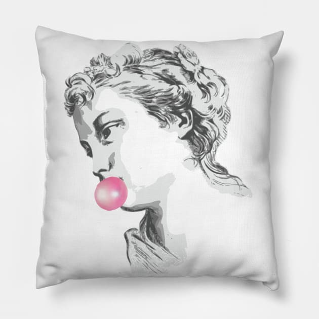 Vintage Ancient Goddess Sculpture with Chewing Gum Pillow by XOZ