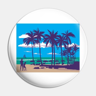 Waikiki Beach in Honolulu Hawaii WPA Poster Art Pin