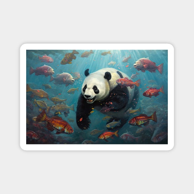 A Panda's Aquatic Journey Magnet by MerlinArt