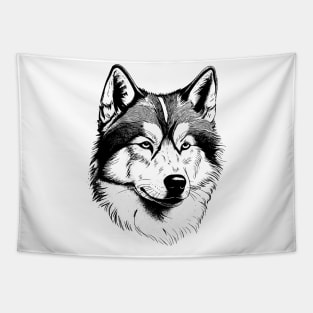 Alaskan Malamute dog minimalistic art illustration in black and white Tapestry