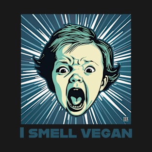 Colorful Graphic of an upset Kid Screaming “I smell vegan” T-Shirt