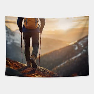 Hiker climbing mountains Tapestry