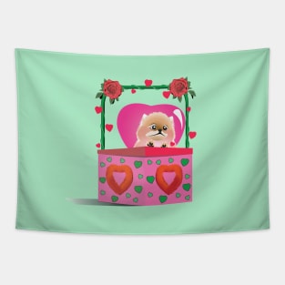 Puppy Pomeranian Valentine Tapestry