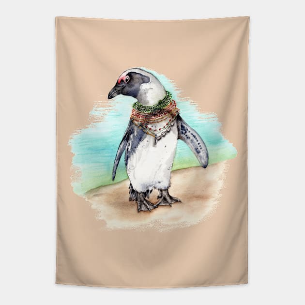 South African Penguin on the Beach Tapestry by Goosi