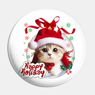 Cute cat in Santa hat happy holidays ,Brafdesign Pin