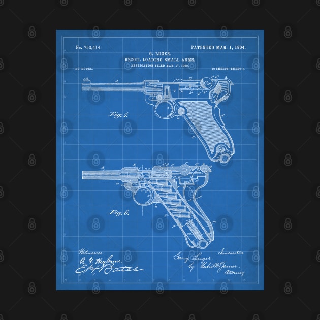 Luger Pistol Firearms Patent - Gun Lover Vintage Guns Art - Blueprint by patentpress