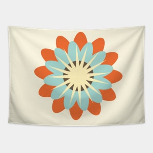 Retro Flower in buttercream, orange and light blue Tapestry