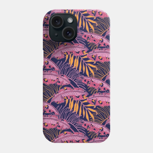 Pink Leopard Banana Leaves Phone Case by Carolina Díaz