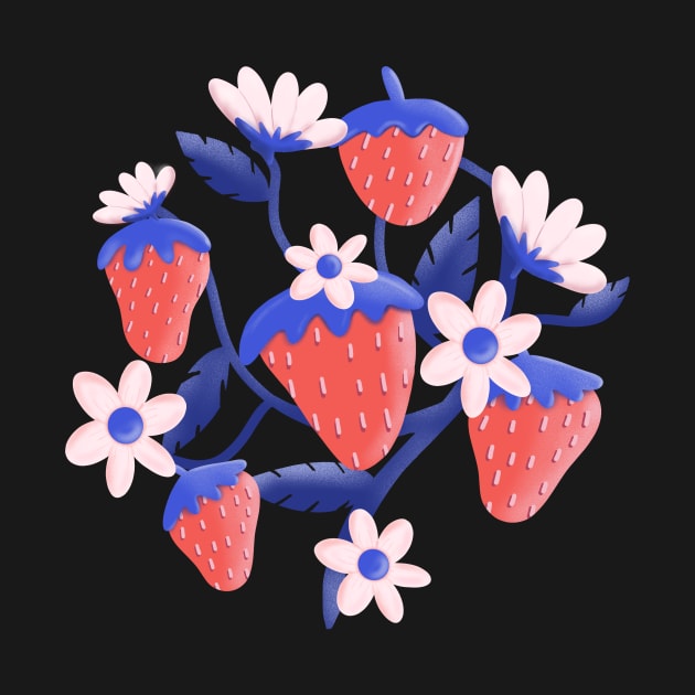 Summertime Strawberries on a Blue Vine by ksrogersdesigns