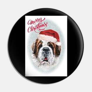 Saint Bernard Merry Christmas Santa Dog Holiday Greeting Pin