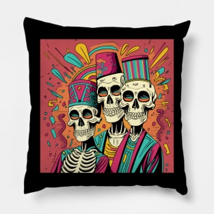 3 skeletons with fez Pillow