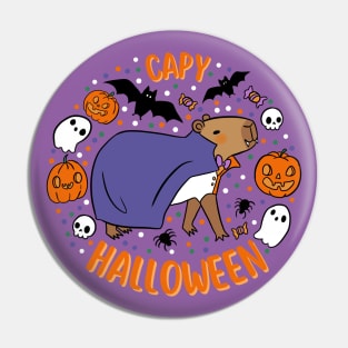 Happy Halloween a cute capybara wearing a vampire costume Pin