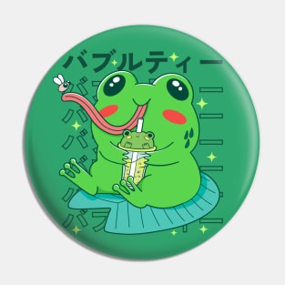 Kawaii Frog Anime Bubble Tea Pin