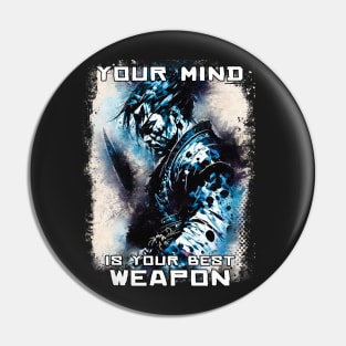 Samurai Warrior Abstract Splatter Portrait Motivational Quote Pin