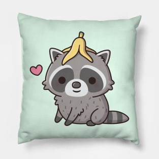 Cute Raccoon With Banana Peel On Head Pillow