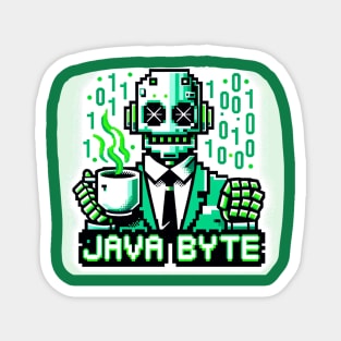 Pixel Robot Coffee Quest - 8-Bit Cyber Java Magnet