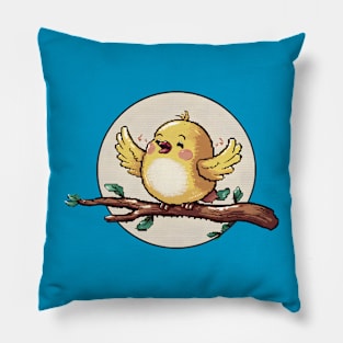 Cute happy bird full of joy Pillow