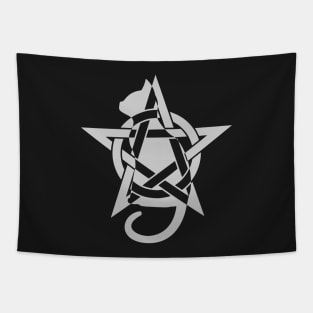 Wiccan Pentacle Cat | Pentagram Cat Silhouette Tapestry