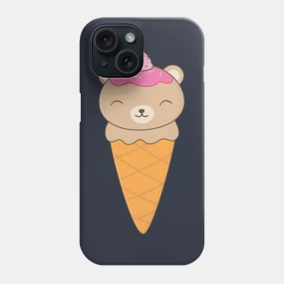 Kawaii Brown Bear Ice Cream Cone T-Shirt Phone Case