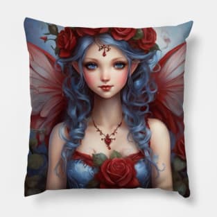 Valentine Fairy with Red Roses and Wings Pillow