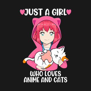 Just A Girl Who Loves Anime And Cats, Anime Girls, Cat Love, Funny T-Shirt