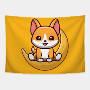 Corgi Sitting On Moon Tapestry