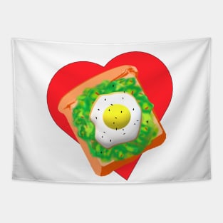 Avocado Toast Lovers Toast with Egg on a Bright Red Heart. (White Background) Tapestry