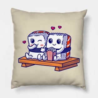 Cute Couple Sushi Eating Popcorn Cartoon Pillow