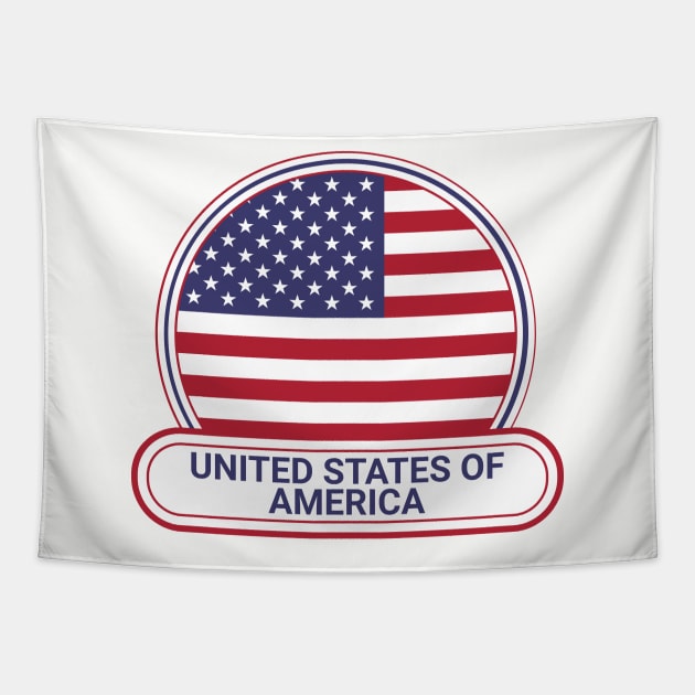 United States of America Country Badge - United States of America Flag Tapestry by Yesteeyear