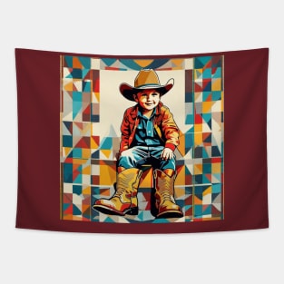 Young Cowboy Wearing His Father's Boots Tapestry