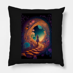 Alice in Wonderland inspired fantasy world Pillow