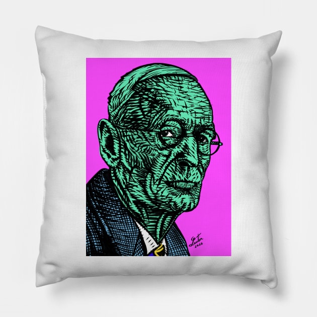 HERMANN HESSE ink and acrylic portrait .1 Pillow by lautir