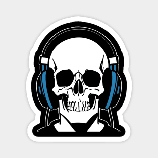 Skull With Headphones, Blue | Listening Music Magnet